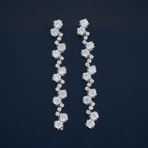 Boucles d'oreilles pendantes géométriques en argent 925 avec pampilles, émeraudes, perles, diamants, turquoises et rubis, modèle 183122, idéales pour mariage, fête, cadeau ou usage religieux - Product Image 1