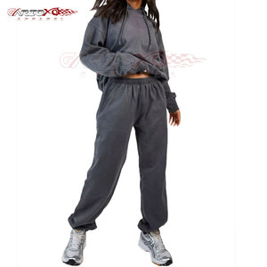 Regular Fit Women <b>Acid</b> Wash Winter Tracksuit with <b>Drop</b> Shoulder Hoodie and Baggy Joggers Custom Logo 100% Cotton - Product Image 1