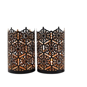 Factory Made Iron Metal Tealight Votive Holder Manufacturer Handmade Design Antique Black Gold Etching <b>Tea</b> Light <b>Candle</b> Holder - Product Image 2