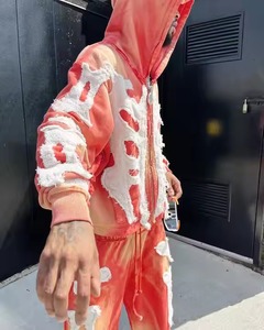 ชุดวอร์มกีฬาสำหรับผู้ชายผ้าฟลีซสองชิ้นเสื้อฮู้ดแนวสตรีทโลโก้ปักลายออกแบบได้ตามต้องการ - Product Image 4