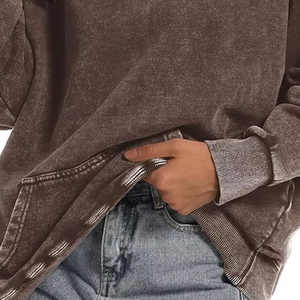 Último diseño de algodón polar mujeres ácido lavado sudaderas con capucha de moda personalizado mujeres sudaderas con estampado personalizado de punto - Product Image 6