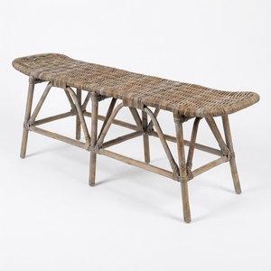 New Modern Minimalist Rhodes III Kuboo Rattan <b>Bench</b> Natural Cane Frame Woven Grey Rattan Long <b>Bench</b> Dining Living Room Patio - Product Image 1