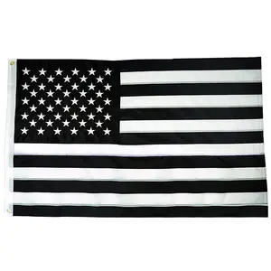 Custom Design 100%Nylon Thin Blue Line USA Black White Embroidered Flag Outdoor Indoor