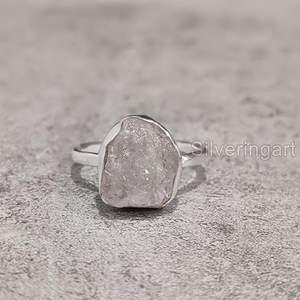 Bague pour femme en quartz rose naturel, pierre de naissance d'avril, martelée, cadeau de Noël, bijoux faits à la main, bague en argent sterling 925 - Product Image 3