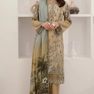 2025 nouvelle mode femmes soie Salwar Kameez formel pakistanais pelouse costumes pour les fêtes été pelouse robe au prix de gros - Product Image 1