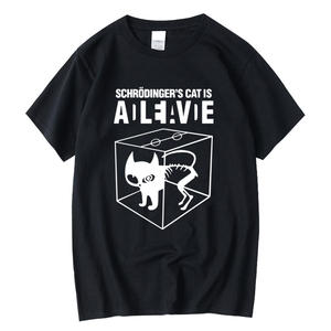 T-shirt tendance pour hommes, en coton de qualité supérieure, imprimé chat de Schrödinger, manches courtes, décontracté, pour hommes, été - Product Image 3