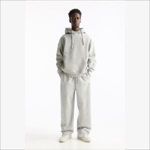 ชุดวอร์มสีเทาเฮทเทอร์น้ำหนัก500กรัมสำหรับทุกเพศกางเกงสเวตเตอร์ขาตรงมีฮู้ดชุดโอเวอร์ไซส์ว่างเปล่า - Product Image 3