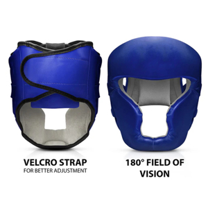 Casque de boxe en cuir PU, fermeture à boucle réglable, unisexe, pour adultes, casque de sport bleu, protection de vision à 180 degrés - Product Image 1