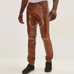 Pantalon en cuir de haute qualité pour l'hiver, coupe droite mi-longue, tissu en toile léger et écologique, tailles et couleurs personnalisées disponibles pour hommes - Product Image 2