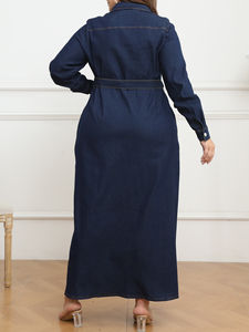 Fashion <b>Women</b> Plus Size Long Sleeve Denim Maxi <b>Dress</b> Elegant Button Up Jean Shirt <b>Dress</b> <b>with</b> Waist Belt Loose Fit Turn Down - Product Image 3