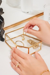 Modern Luxury Glass Jewelry Box Gold Frame Elegant Organizational Solution Sophisticated <b>Aesthetic</b> Square for Contemporary - Product Image 4