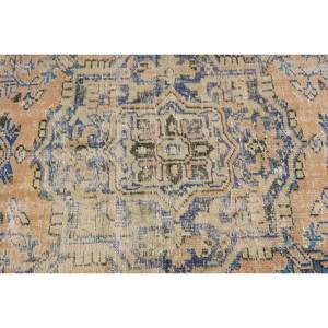 Tapis turc vintage en laine de 2,8x5 pieds Design patchwork bleu orange avec tapis et ensembles de support en latex - Product Image 5