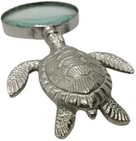 Loupe en laiton poli en forme de tortue, style marin moderne, finition argent antique, du premier fabricant indien, pour lecture et décoration maison/bureau