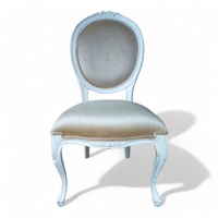 Chaise de salle à manger Louis XV en bois massif blanc vieilli avec siège rembourré, design moderne, pliable pour appartement et parc