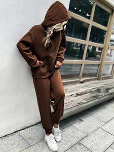 Conjunto Deportivo de Felpa de Algodón para Mujer, Sudadera con Capucha Lisa Personalizada y Pantalones Deportivos, Chándal de Dos Piezas - Product Image 5