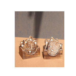 Posavasos de madera con forma de gato de calidad perfecta para el hogar, oficina y posavasos de corcho, diseño atractivo, superventas - Product Image 1