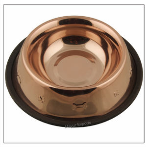ชามสุนัขสำหรับสัตว์เลี้ยงทำจากทองแดงชามโลหะพร้อมลายนูนรูปอุ้งเท้าและกระดูก - Product Image 2