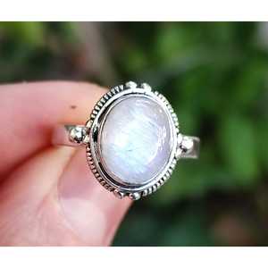 925 Sterling Silver Handmade Rainbow Moonstone Oval <b>Statement</b> <b>Ring</b> Romantic Gift for Women - Product Image 3