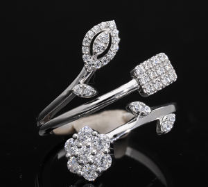 Anillo de Envoltura Geométrica Floral Clásico Chapado en Rodio Oro Rosa de 14K Diamantes de Corte Brillante Natural Cluster Pave Marquise - Product Image 2