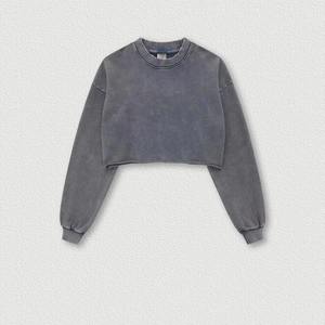 380G French Terry Ready to Ship Womens Pullover Sudaderas Mujer Oversized Crewneck Vintage Washed Effect Crop Sudadera - Product Image 4