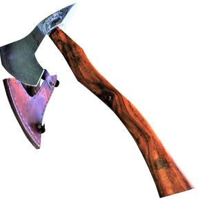 Wholesale Customized Premium Quality OEM ODM Service Hunting Axe Damascus Steel Solid blade with Wood <b>Handle</b> and Leather Sheath - Product Image 6