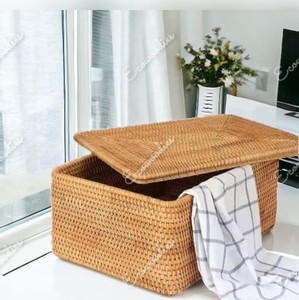 Bambou Rotin Boîte De Rangement Organisateur Bin Panier Avec Couvercle Vintage Armoire Légumes Alimentaire Bin À La Main De Stockage Tissé Panier - Product Image 2