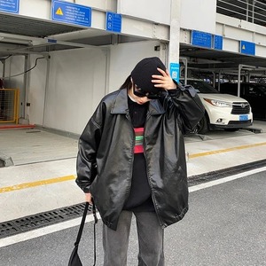 Veste en cuir noir femmes hiver longue femmes Moto Biker veste à glissière Streetwear ample femmes manteau 2024 - Product Image 6