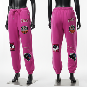 Pantalones Holgados Extra Grandes para Mujer, Felpa de Algodón Premium, GSM Suave, Rosa, Parche de Chenilla Personalizado, Bordado, Ropa Urbana, Pantalones Holgados en Venta - Product Image 4