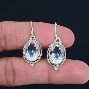 Pendientes clásicos hechos a mano, joyería de plata 925 sólida para mujer, Plata de Ley 925, Topacio blanco, piedras preciosas, pendientes de estilo bohemio, regalo - Product Image 3