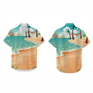 Camisas Hawaianas para Hombre, Cuello Mao, Manga Corta, Transpirables, Casuales de Playa, Abotonadas, de Satén Tejido - Product Image 1