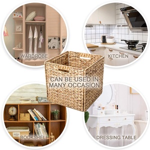 Living <b>Foldable</b> Handwoven Water Hyacinth Storage <b>Baskets</b> Laundry Organizer Totes for Bedroom, Living Room - Product Image 3