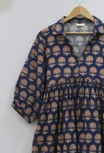 Robe tunique mi-longue pour femmes, faite à la main, à motifs floraux, imprimée au bloc, 100% coton |   Fournisseur d'exportation en gros Inde - Product Image 2