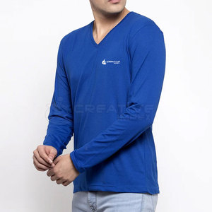 100% algodón a granel moda cómoda hombres manga larga cuello en V camisetas bordado personalizado opciones de impresión con patrón sólido - Product Image 2