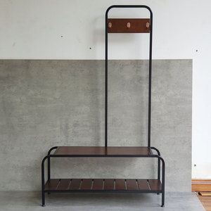 Minimalist Wooden <b>Shoe</b> Changing Chair with Integrated Coat <b>Hooks</b> Iron Frame KG68062 - Product Image 4
