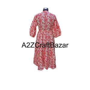 Vestido Midi Floral Himanshi 100% Algodón Puro para Mujer, Estampado a Mano, Tejido Transpirable, Cómodo para Uso Diario Informal - Product Image 6