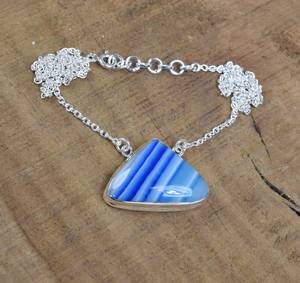 Collar de Plata de Ley 925 con Ágata Azul de Botsuana, Joyería Hecha a Mano con Piedras Preciosas Naturales, Regalos Elegantes para Niñas y Mujeres - Product Image 2