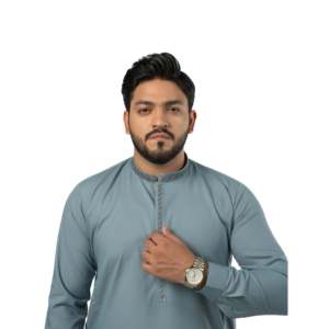 Kurta ethnique indien/pakistanaise pour homme E-29, décontractée, respirante, bleu-gris, col montant, longueur cheville, pour usage quotidien - Product Image 3