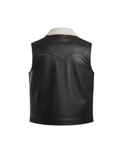 <b>Men</b> <b>Black</b> Genuine Leather Shearling Collar <b>Vest</b> Sleeveless Button Front Waistcoat with Warm Lined Interior - Product Image 3