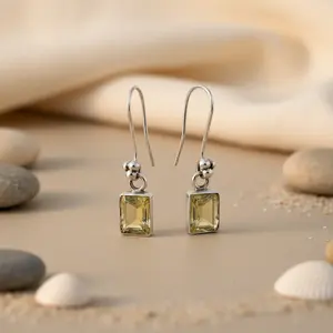 Boucles d'oreilles pendantes en argent 925 avec cristal et pierre précieuse citrine pour femme - Product Image 1