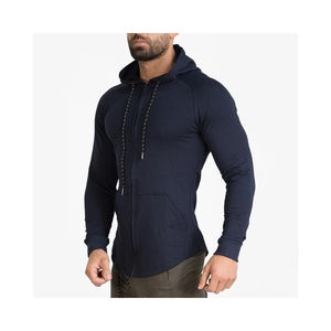 NOUVEAU HOMMES GRANDE TAILLE LONG COTON SWEATSHIRT GYMS FITNESS BODYBUILDING WORKOUT HOODIES CASUAL FASHION ZIPPER SPORTSWEAR SURVÊTEMENTS - Product Image 4