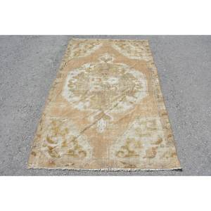 Alfombra de lana turca Vintage de estilo clásico, 4x6,5 pies, Beige, área grande, retales rectangulares, pasillo abstracto, habitación de adolescentes, pasillo de látex - Product Image 1
