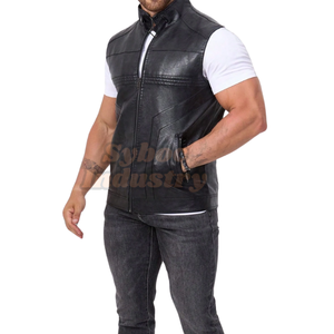 Gilet de motard en cuir noir pour hommes 2025 nouveau Style gilet de motard d'été en cuir de mouton véritable avec Protection du corps certifiée CE - Product Image 1