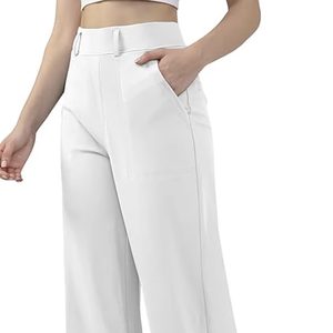 <b>WOMENS</b> STRAIGHT FIT WIDE LEG WORK PANTS PULL ON BUSINESS CASUAL OFFICE <b>SLACKS</b> WITH POCKETS - Product Image 1