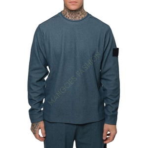 Dark Blue Ribbed Compass Knitted Breathable Winter Hooded Full Sleeves Unisex Cotton Blend Sweatshirt Customized Logo Embroidery - Product Image 1