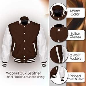 High Street Style Premium Laine Faux Cuir Letterman Baseball Varsity Veste Hiver Chaleur Confort avec Toile de Haute Qualité - Product Image 3