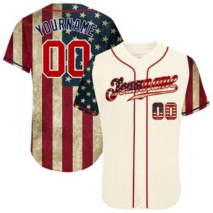 Camiseta de béisbol auténtica con bandera americana 3D roja-Azul marino personalizada - Product Image 1