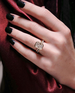 Bague de mariée en argent sterling 925 plaqué or avec lunette Moissanite coupe radiante moderne, bijoux de luxe élégants, cadeau pour elle - Product Image 4