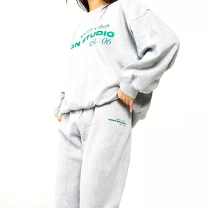 Trajes de sudor de algodón de talla XL para mujer, ropa de invierno sólida con logotipo personalizado ajustado largo, estilo informal para estampado Puff, Fitness, gimnasio - Product Image 5