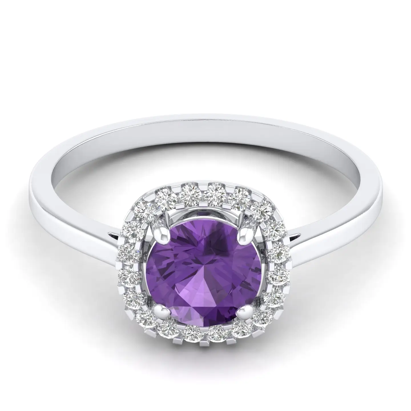 Violet Veil of Elegance Natural Amethyst Gemstone Ring in 925 Sterling Silver with Sparking GRA certified VVS Moissanite OEM