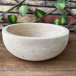 Bol en marbre travertin de qualité supérieure, pierre solide polie à la main, bol décoratif pour servir les fruits, pour l'intérieur d'une maison moderne - Product Image 1